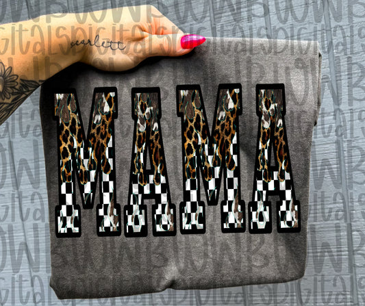 Mama Cheetah Checkered Flames Tee or Crewneck (DTF)