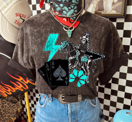 Western Skull Buckin Collage Tee or Crewneck (DTF)