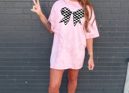 Black Checkered Bow Tee