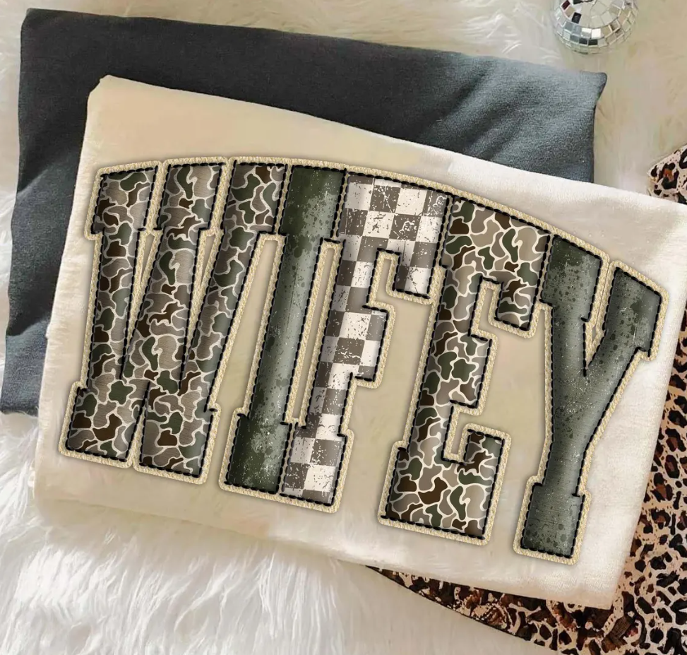Camo Wifey Tee or Crewneck (DTF)