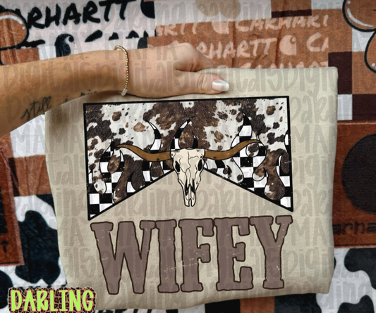Cow Checker Wifey Tee or Crewneck (DTF)