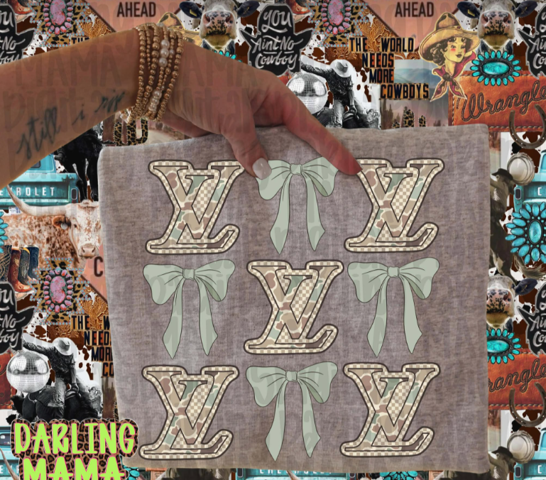 Boujee Green Camo Bows Tee or Crewneck (DTF)