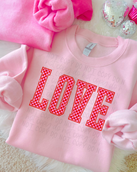 Red & Pink Checks Love Tee or Crewneck (DTF)