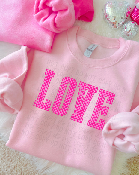 Pink Checks Love Tee or Crewneck (DTF)