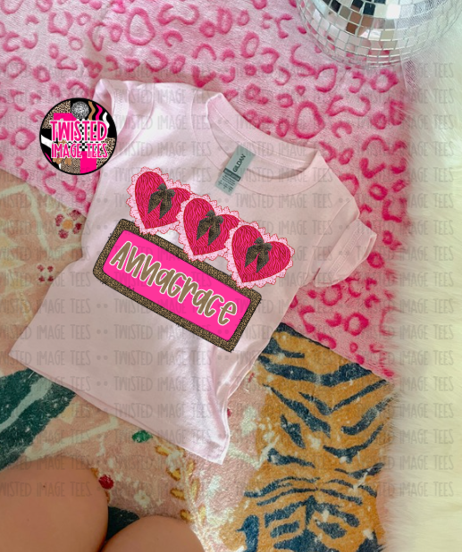 Kids Valentines Hearts Custom Name Tee or Crewneck