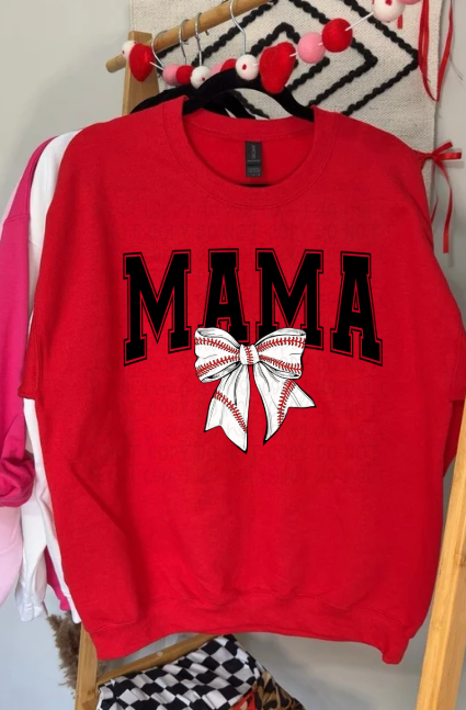 Baseball Mama Bow (Black) Tee or Crewneck (DTF)