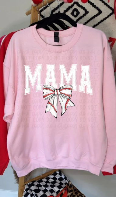 Baseball Mama Bow (White) Tee or Crewneck (DTF)