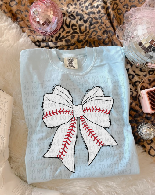 Baseball Bow Faux Glitter Tee or Crewneck (DTF)