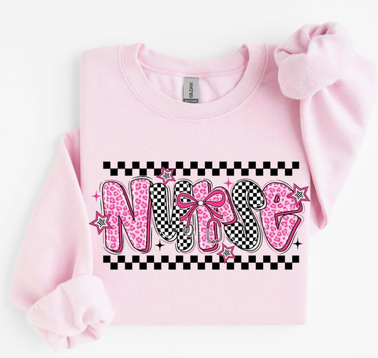 Pink Cheetah Checker Nurse Tee or Crewneck (DTF)