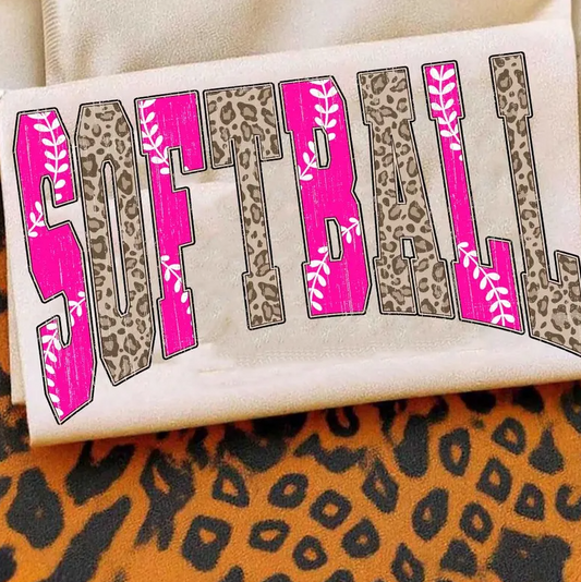 Pink Cheetah Softball Tee or Crewneck (DTF)