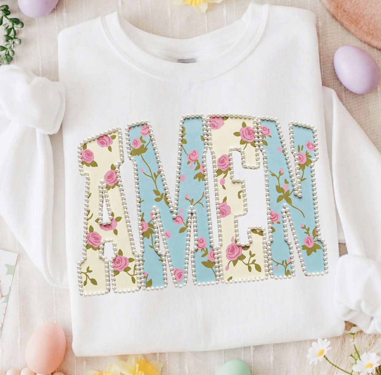 Amen Floral with Pearl Outline Tee or Crewneck (DTF)
