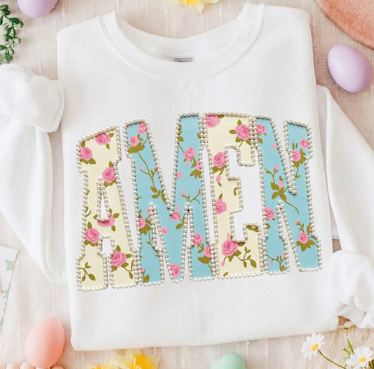 Amen Floral with Pearl Outline Tee or Crewneck (DTF)