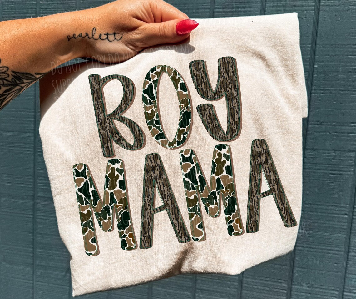 Camo Boy Mama Tee or Crewneck (DTF)